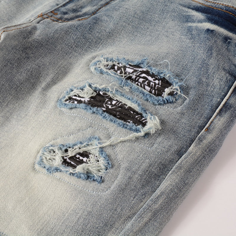 BLUE DENIM BLACK BANDANA PATCH