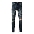 BLUE BIKER DENIM MULTI PATCH